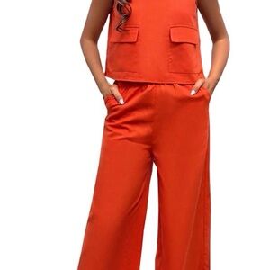 SHEIN Vibrant Orange Wide Leg crop pants and sleeveless Tank.